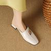 Slippers Women's Xiaoxiangfeng New Soft Leather Bag Head Half Slippers Women's Summer Wear Medium Heel Versatile Square Head High Heels Sandals