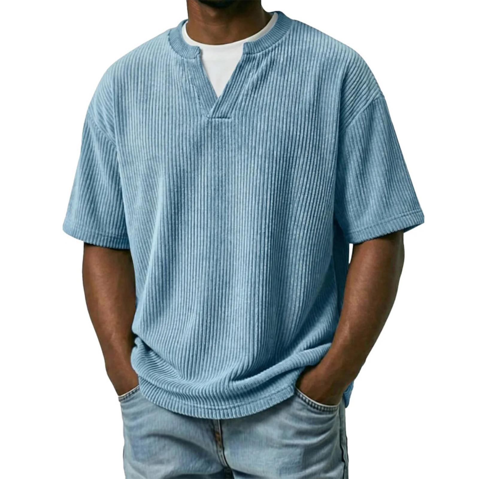 Мужская Модная Повседневная Ретро Двухпредметный Vобразный вырез Короткийрукав Tрубашка S 2170₽