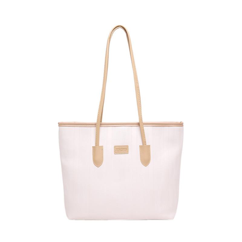 

Городская минималистичная большая сумка-тоут стильной цветной прострочкой для повседневных прогулок хаки