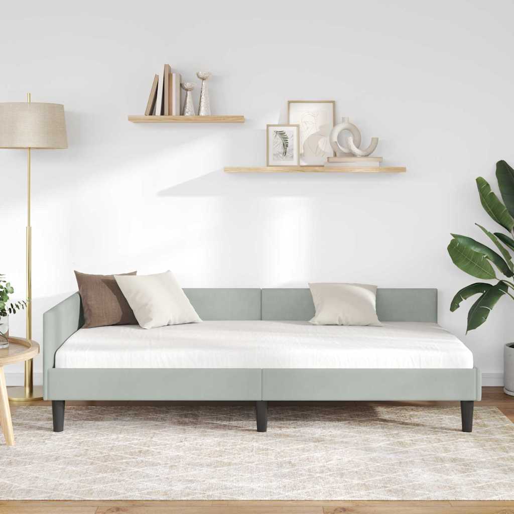Corner Bed Frame with Headboard Light Grey 90 Cm X 190 Cm Velvet