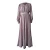 Women Maxi Dress V-Neck Puff Long Sleeve Waist-Hugging Design Long Dress Pleated