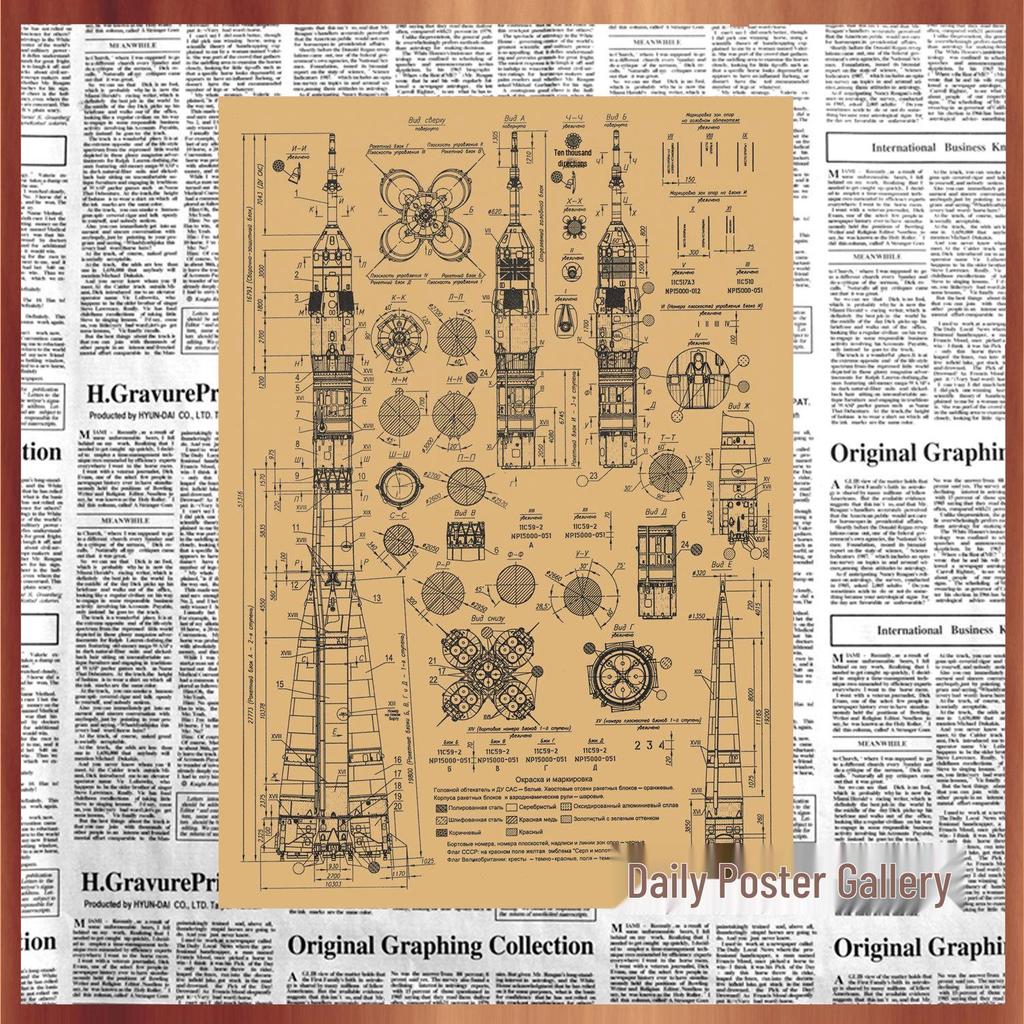 Retro Rocket Sketch Kraft Paper Poster for Bar Cafe Dorm Décor, Wall Art Mural 586