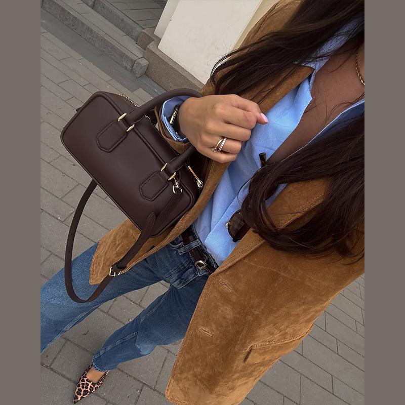 Dámská semišová bunda s klopovým límcem, jednoradové zapínání, khaki, s dlouhým rukávem, sako, módní na dojíždění, větruodolná, teplá bunda, podzim 2025