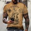 Summer Round Neck 3D Vintage Pirate Ship Print Top Fashionable Casual Short Sleeved Men's T-shirts