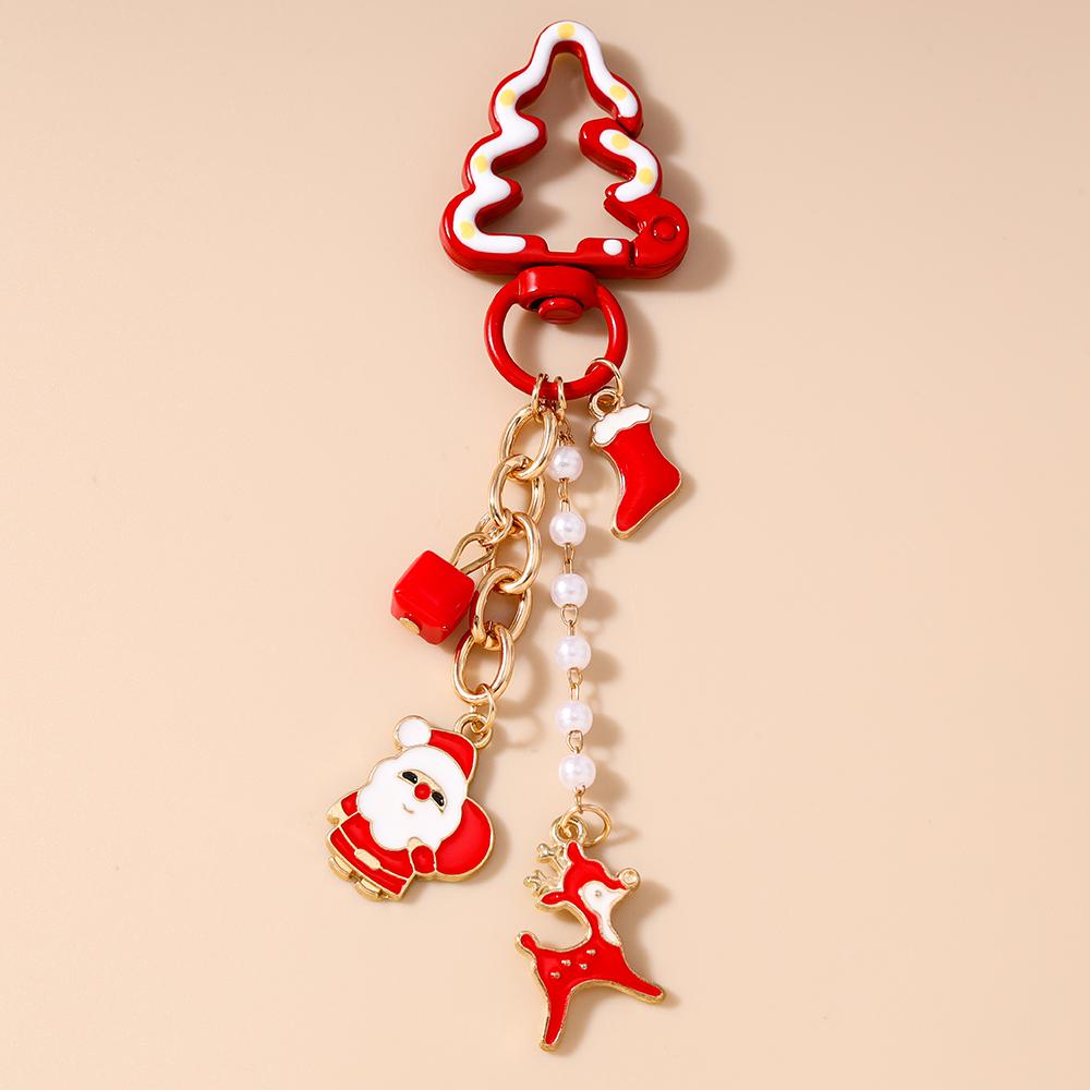 Fashion Christmas Keychain Women Girls Snowman Elk Key Ring Pendants for Handbag Decor DIY Key Chain New Year Gifts