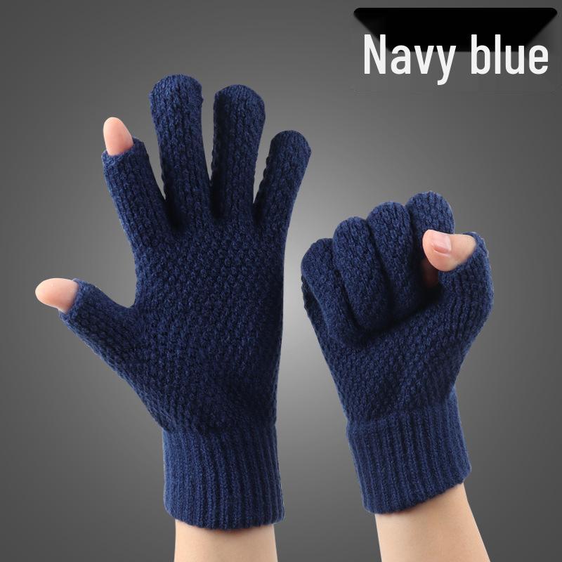 

Унисекс Утолщенные Двупалые Шерстяные Зимние Перчатки - На Велюровой Подкладке, Морозостойкие и Эластичные, Идеальны для Активного Отдыха One Size темно-синий