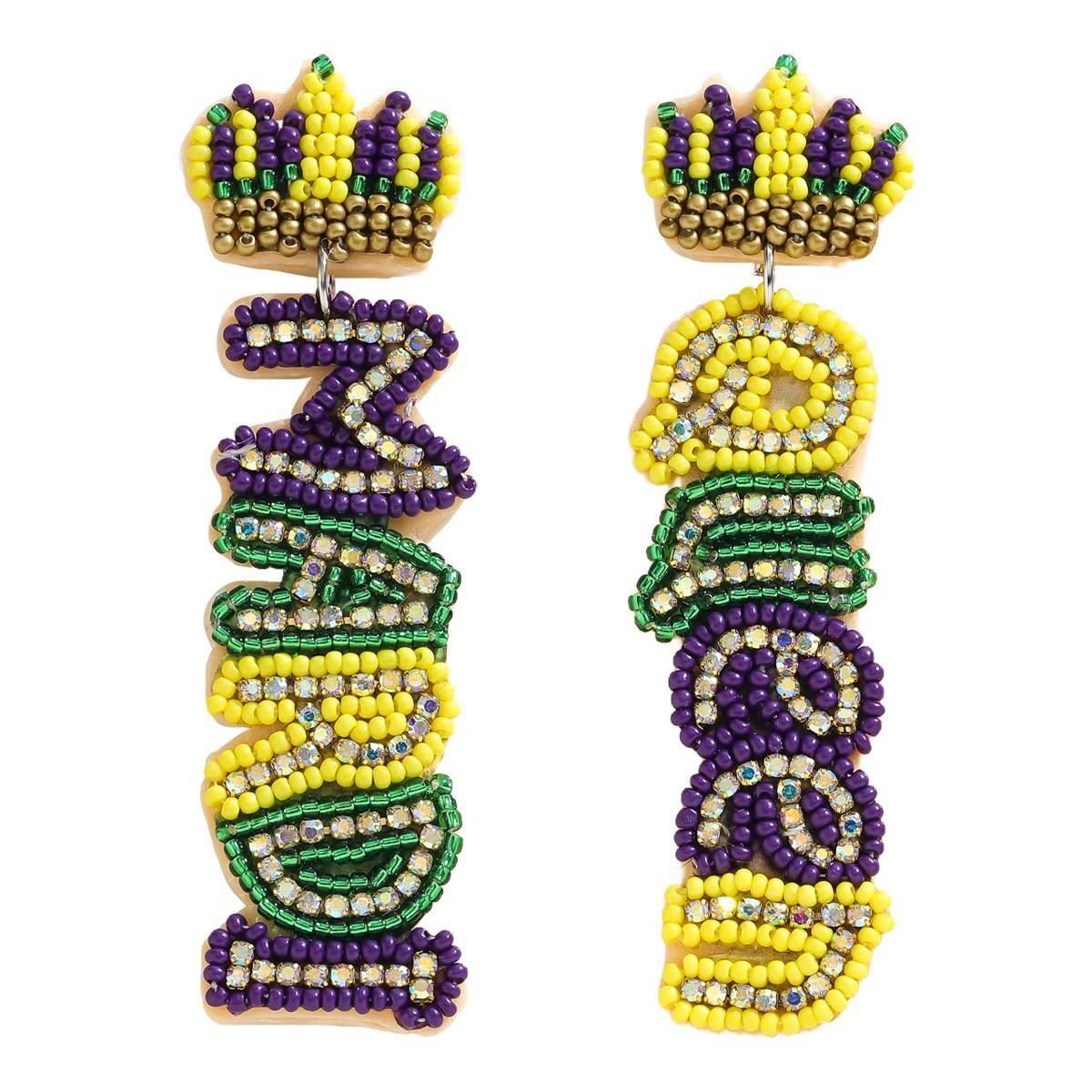 

Brazilian carnival three-color rice bead earrings, letter mask, lobster lamb earrings, fashion festival earrings, women