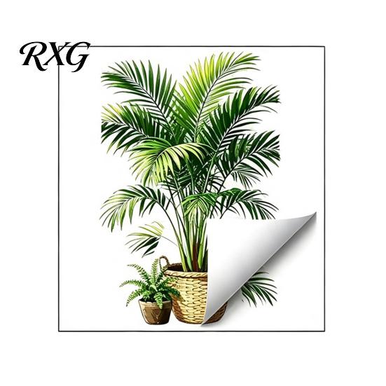 Bathroom Window Privacy Clings Green Plant Wall Stickers, Tropical Monstera Areca Palm Decals, Waterproof Glass Door Decorative Films PVC Leaf Art for