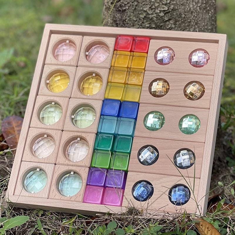 Rainbow Building Block Mandala Translucent Diamond Matching Color Castle Building Block Interior Creative Ornaments Stacking Music Toys
