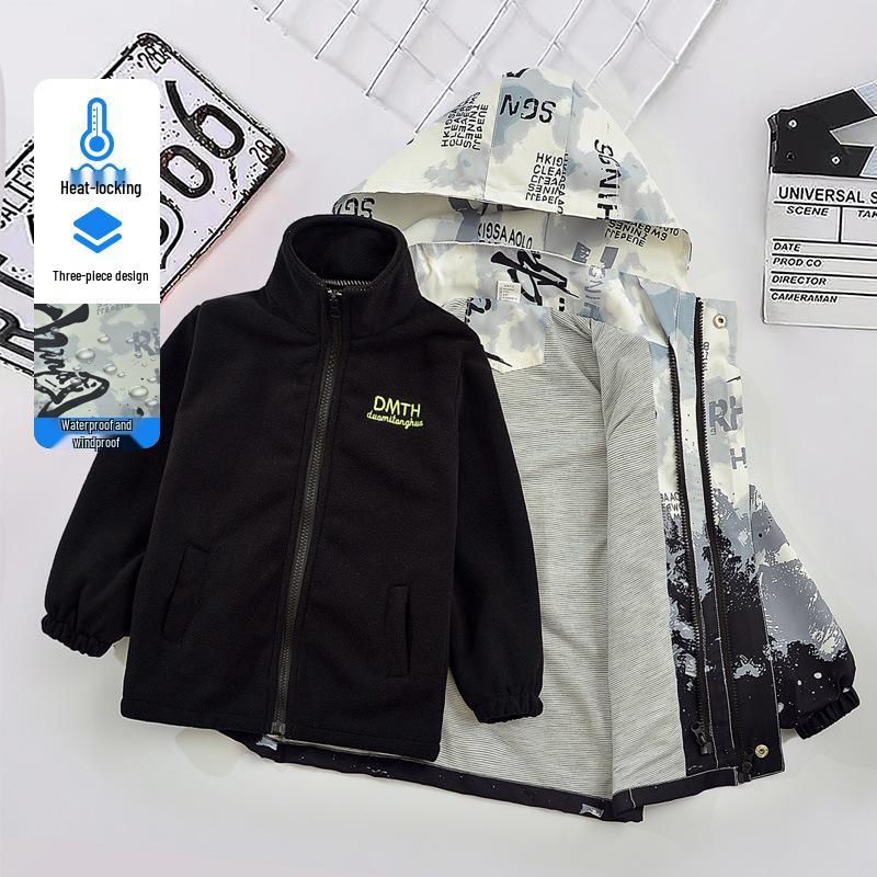 Chłopięca kurtka wiatrówka trzy w jednym na rok 2025: Wiosenno-jesienna kurtka codzienna z zimową podszewką z polaru dla dzieci