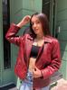 New Decent Jacket Lambskin Red Real Soft Leather Women's Stylish Biker Motorcycle
