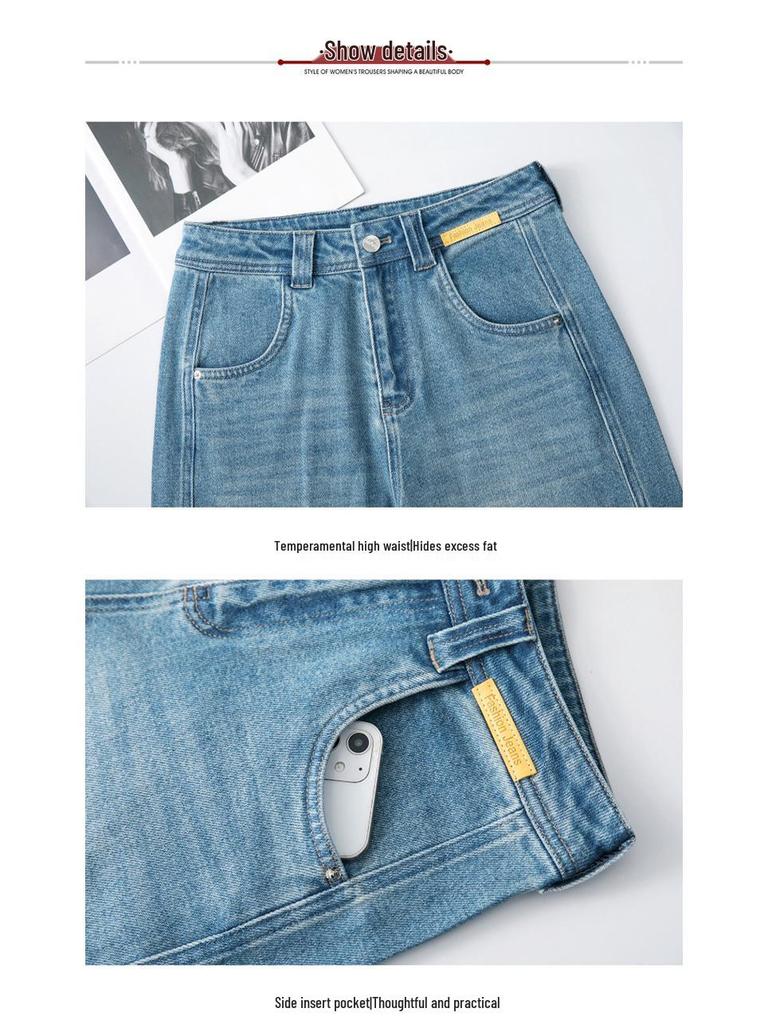 High Waist Loose Wide Leg Denim Pants for Middle-Aged Women - 2025 Spring/Summer Casual Jeans