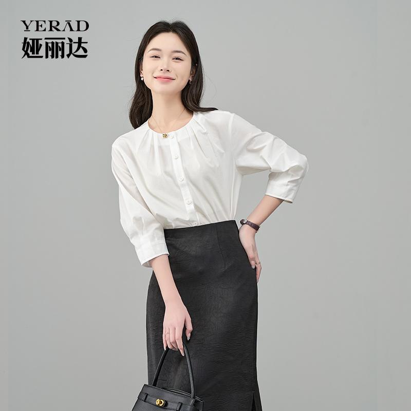 French Style Artistic Style Seven Quarter Sleeved Shirt for Women