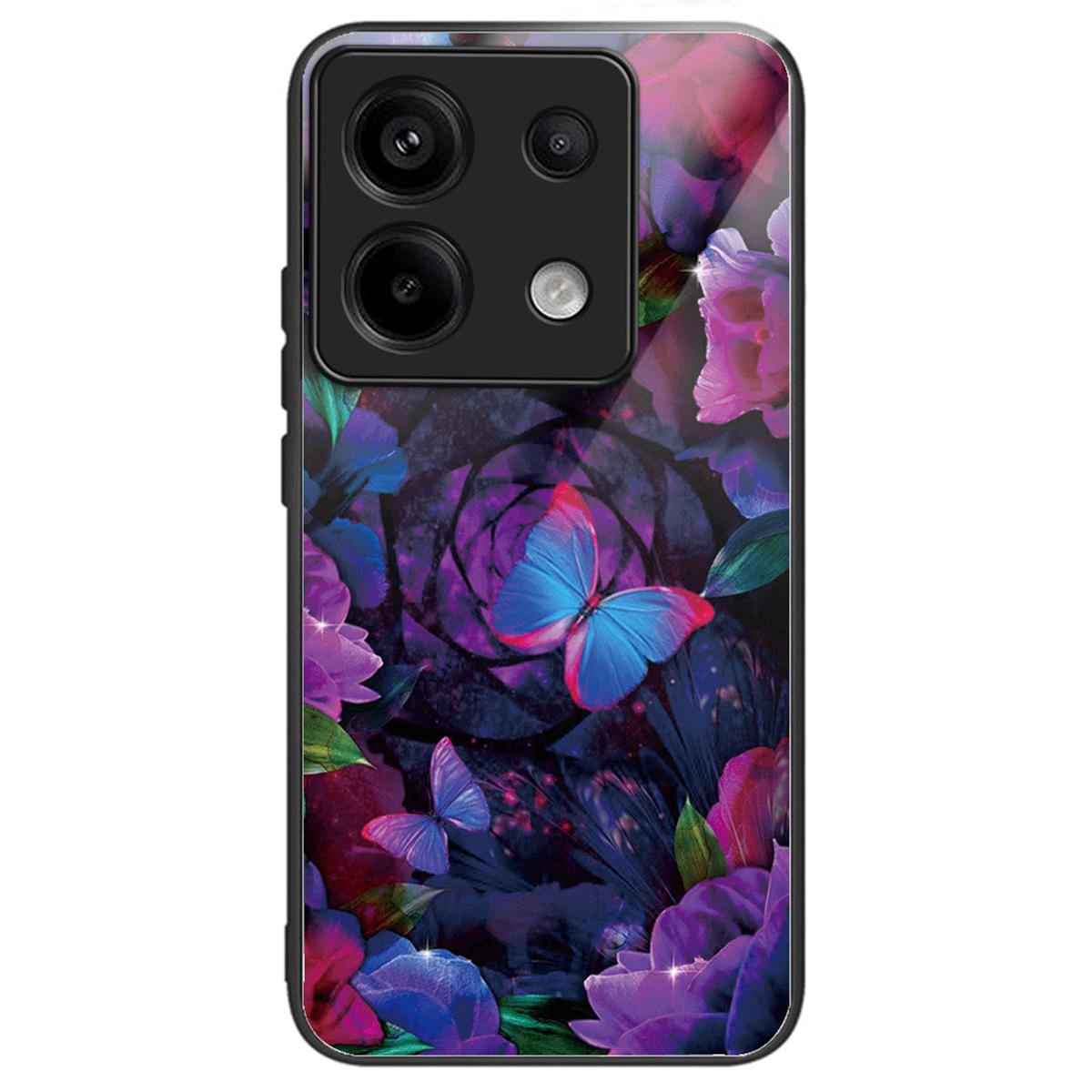 

For Xiaomi Redmi Note 13 Pro 5G/Poco X6 5G Case Tempered Glass+TPU Pattern Printing Back Phone Cover Colorful Butterflies