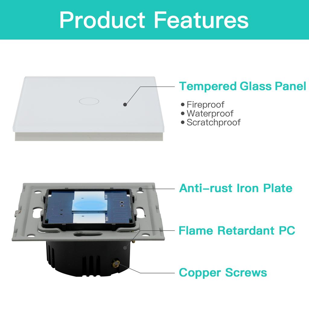 Bseed 1 Gang 2 Gang Stair Switch 2 Way Multi Control EU Master Slave Switches White Black Gold Grey Crystal Glass Panel 86mm