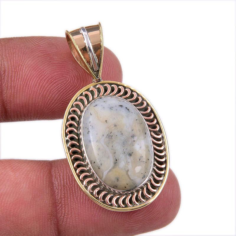 

Natural Dendrite Opal 925 Solid Sterling Silver Gift TwoTone Pendant 1.50 m6T59