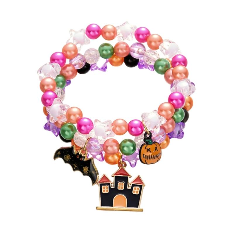 3Piece Halloween Charm Bracelet Spooky Pumpkin Specter Pendant Jewelry Adjustable Alloy Wristband Present for Kids Adults