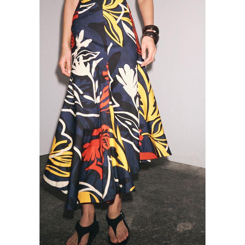 Summer New Product Women's Clothes Fashion Wind Asymmetric Hem Print Cotton Mid Waist Midi Dress 3042137