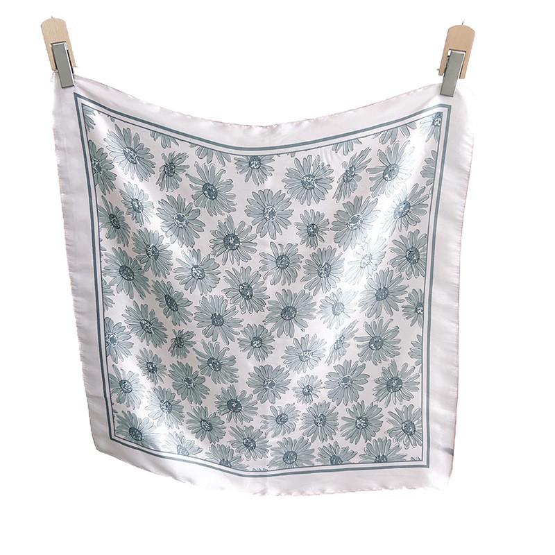 Korean Version Design Small Daisy Small Square Scarf Women's Silk Scarf Summer Thin Versatile Decorative Neck Small Scarf Headband