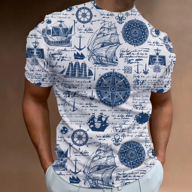 Nautical Pattern Fashion Men's T-shirt 3d Printing Classic Retro Short Sleeve Short Sleeve Loose Casual Super High Top