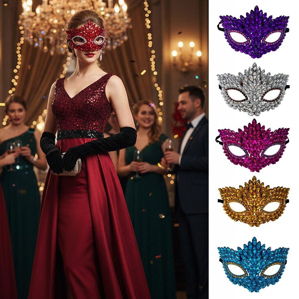 Shiny Acrylic Crystal Half Face Mask Full Jewelry Cosplay Mask Gift Idea Rave Mask  Halloween Event