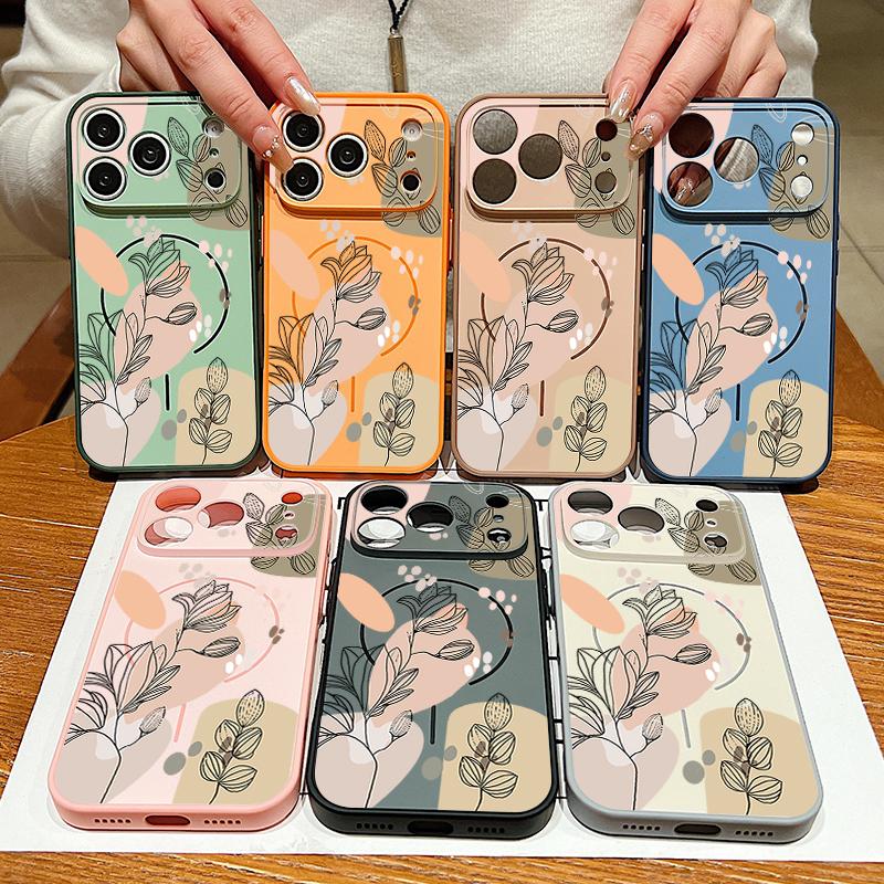 White Magnolia Flower Pattern Case For iPhone 17 Pro Max Magnetic For Magsafe Hybrid Slim Matte Cover For iPhone 16 15 14 13 Pro Max