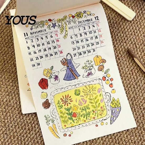 Vintage Style Date Record 2027 Wall Calendar with Wind And Flower Illustrations, Hand-Painted Retro Linen Artistic Hanging Texture Paper, 12
