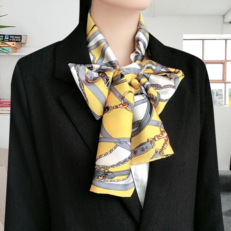 Choice Long Small Women Silk Scarf Tie Decorated Professional Neck Cover Multi-functional Tin Spring Travel Ladies Neckerchiefs