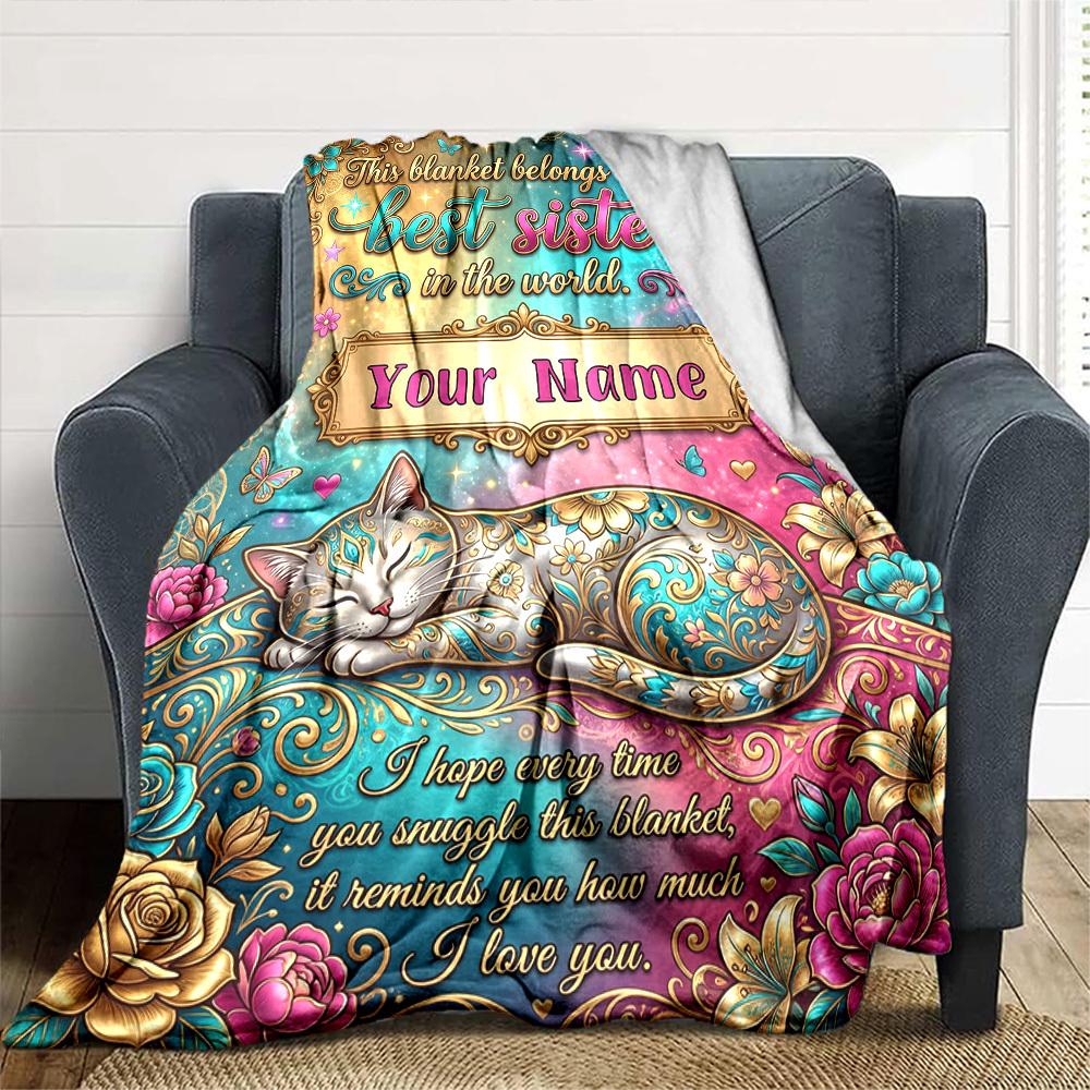 Sister'S Love Through Distance Blanket Personalized Name Soft Warm And Versatile For Sofa Bed Office And Travel Machine Washable Comfortable In All