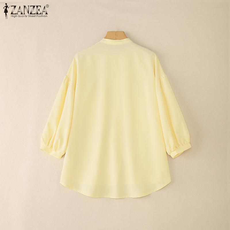 ZANZEA Women Casual Round Neck Loose 3/4 Sleeve Blouse