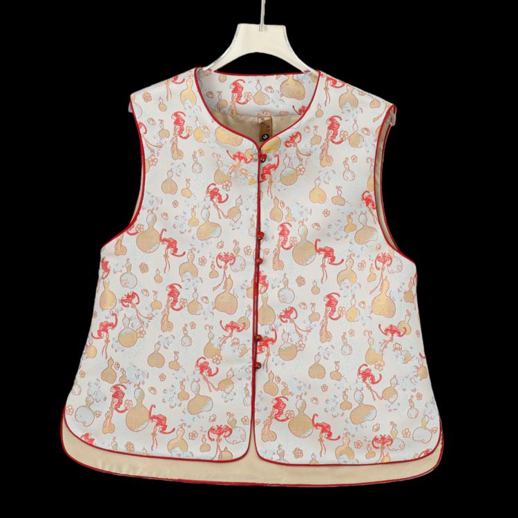 

2026 Spring Jacquard Vest for Middle-aged Women - Chinese Style Shawl Outerwear 2X Large синий