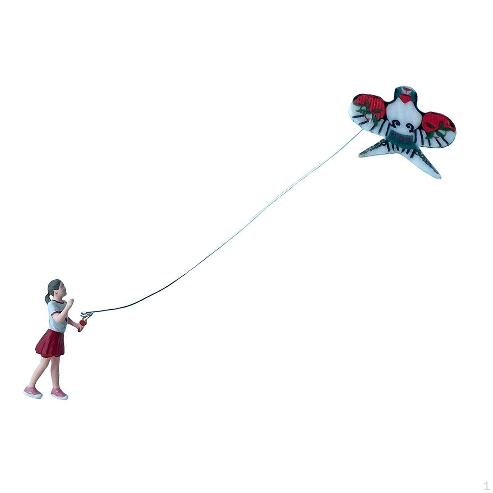 

1/64 Miniature Kite Flyer Model Collectible Accessory Scene for Train Layouts Versatile Red Dress Girl