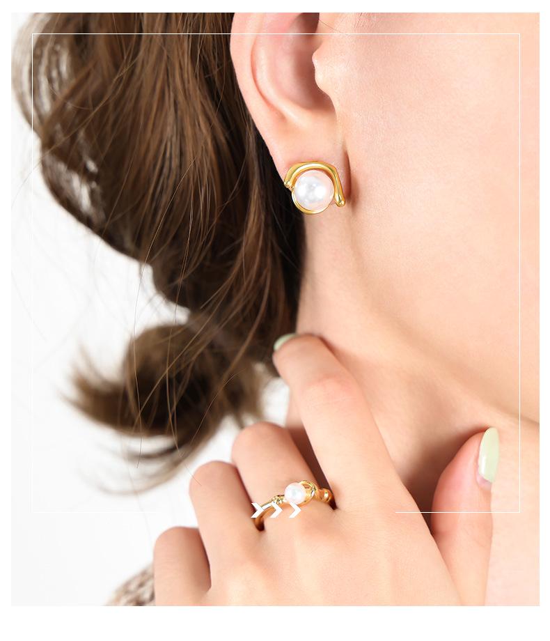 18K Gold Plated Imitation Pearl & Titanium Steel Earrings for Women