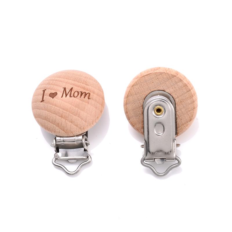 5Pcs 30mm Beech Pacifier Clip Wooden Animal Letter Pattern Pacifier Metal Clips Holder Pacifier Wooden Baby Teether Accessories