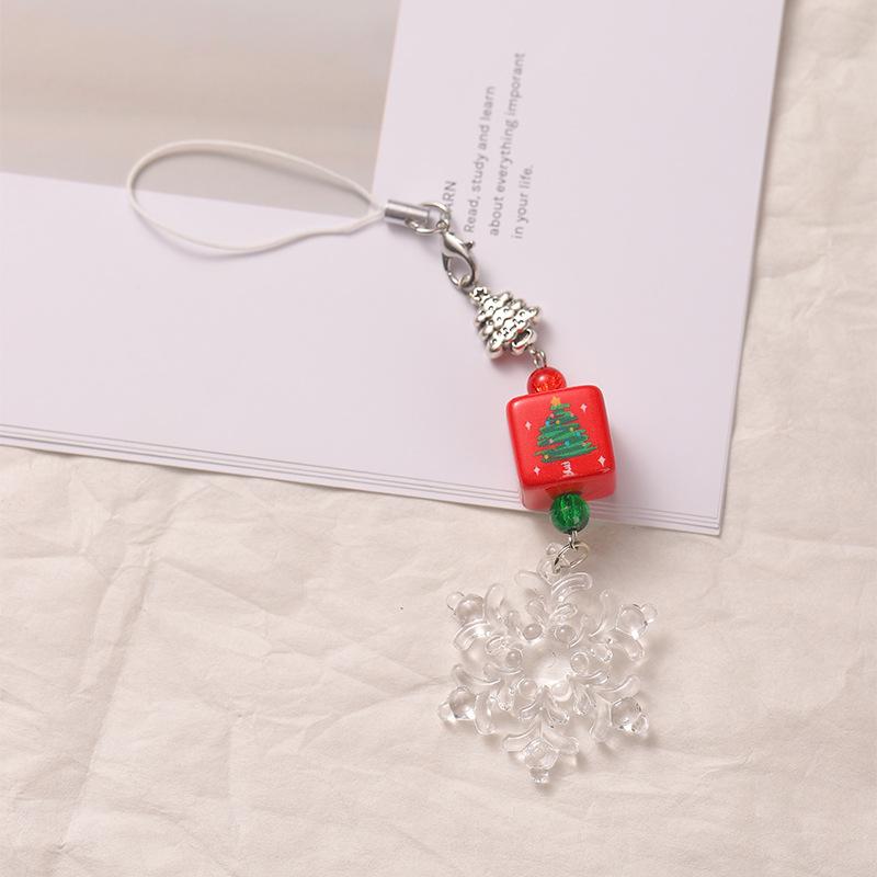 Bożonarodzeniowy koralikowy łańcuszek do telefonu komórkowego zawieszka do torebki Boże Narodzenie urocza dziewczęca serce plecak brelok zawieszka płatek śniegu