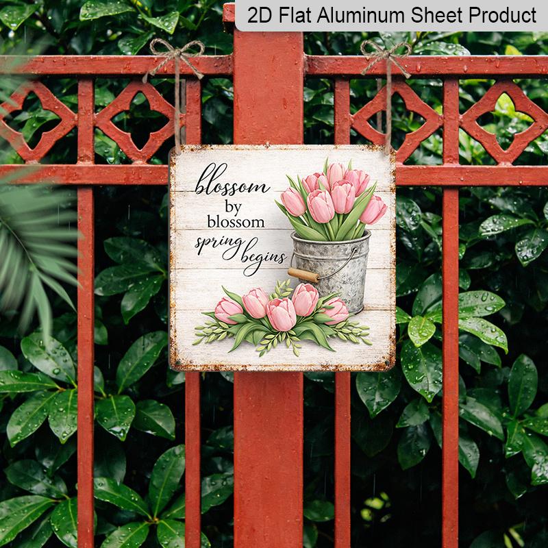 2D Flat, 1pc, Spring Decor, Elegant Tulip Sign, Vintage Aluminium Sign, Home Wall Art, Inspirational Floral Decor for Garden, Courtyard, Living Room