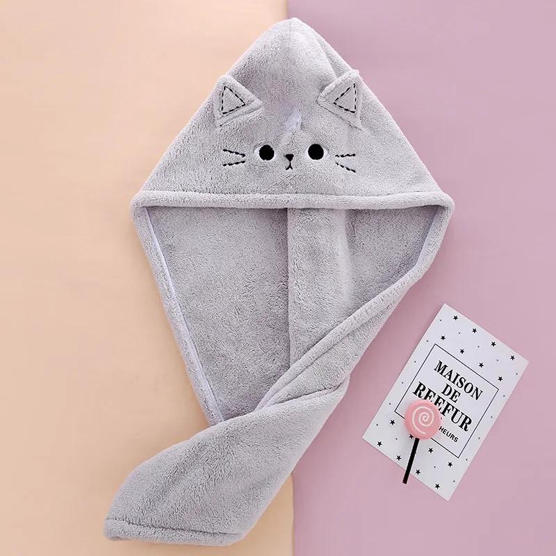 Cute Cat Microfiber Hair Towel Wrap Drying Towels Rapid Turban Funny Towel for Women Girls Curly Long Hair Bathroon Accessories