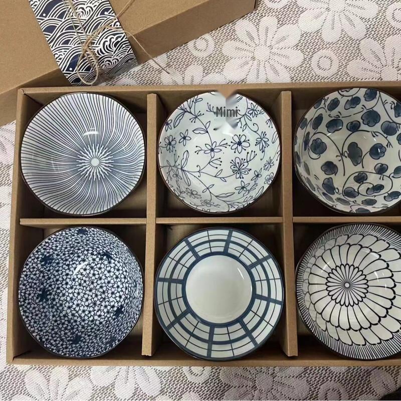 Japanese Style Ceramic Bowl Dinnerware Gift Set 6 Bowls