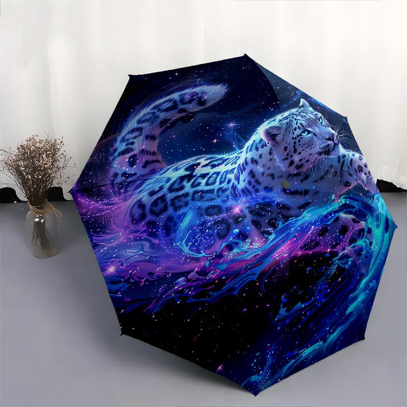 Snow Leopard, Cosmic Energy Theme 8 Bone Hand Automatic Folding Fashion umbrella, Compact and Portable Design, A Perfect Gift for Birthday,
