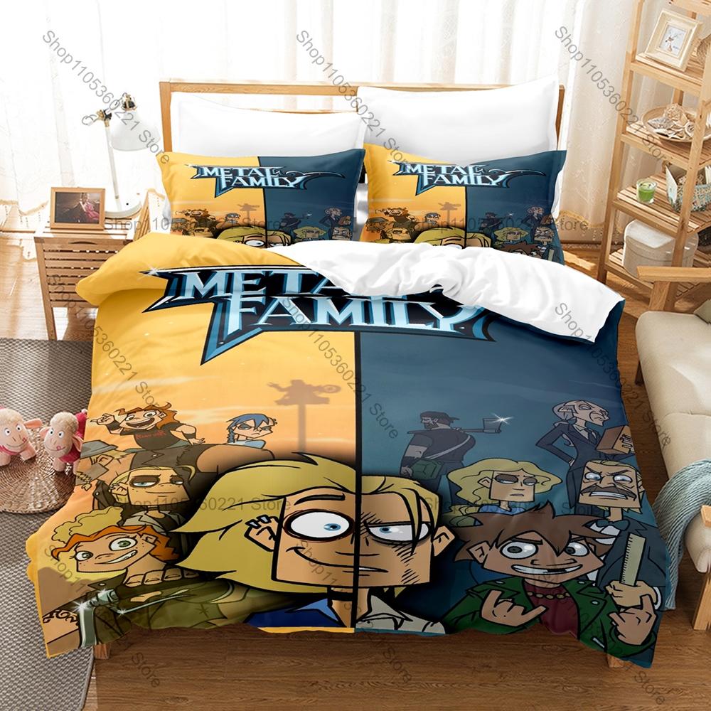 Cool Metal Family 3Pcs Bedding Set Cartoon Kpop Duvet Cover Pillowcase Bed Set Single Twin Full Queen King Size Home Bedroom Dec