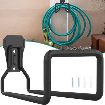 Schwarzer Schlauchhaken Halterung Wandmontiert Metall Schlauchhalter Gartenhaken für Luft Hydraulikschlauch