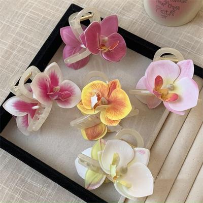 Frühlings Super Fee Orchideenblume Haarkralle für Damen Pferdeschwanzclip Haarspange Sommerurlaub Foto Kopfschmuck Haifischclip
