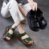 Sandali Zeppa Retro Pelle Vera Outdoor Open-Toe Suola Spessa Scarpe da Donna Versatili