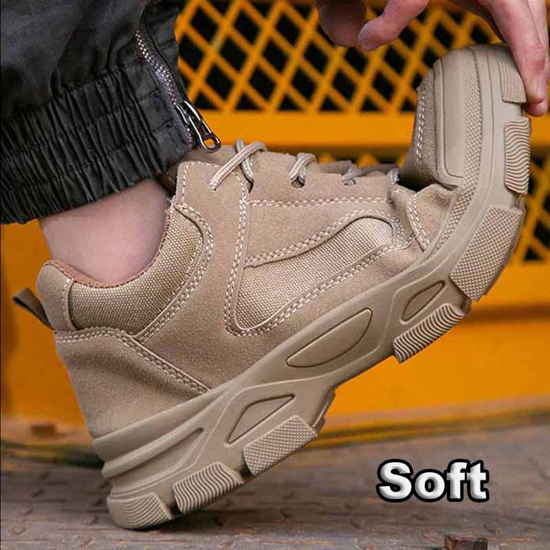 Oulylan Male Non Skid Safety Shoes Puncture-proof Lace Up Work Boots Steel Toe Anti-smash Sneakers Male Cowhide Labor Footwear