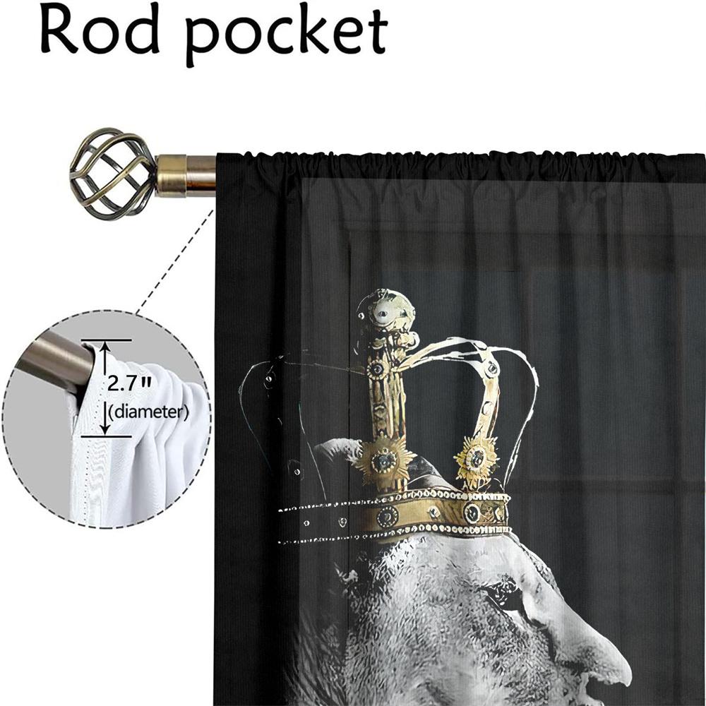2Pcs Royal Lion Curtains Black White Gold Crown Animal Pattern Living Room Bedroom Study Sunshade Modern Art Decor Curtains