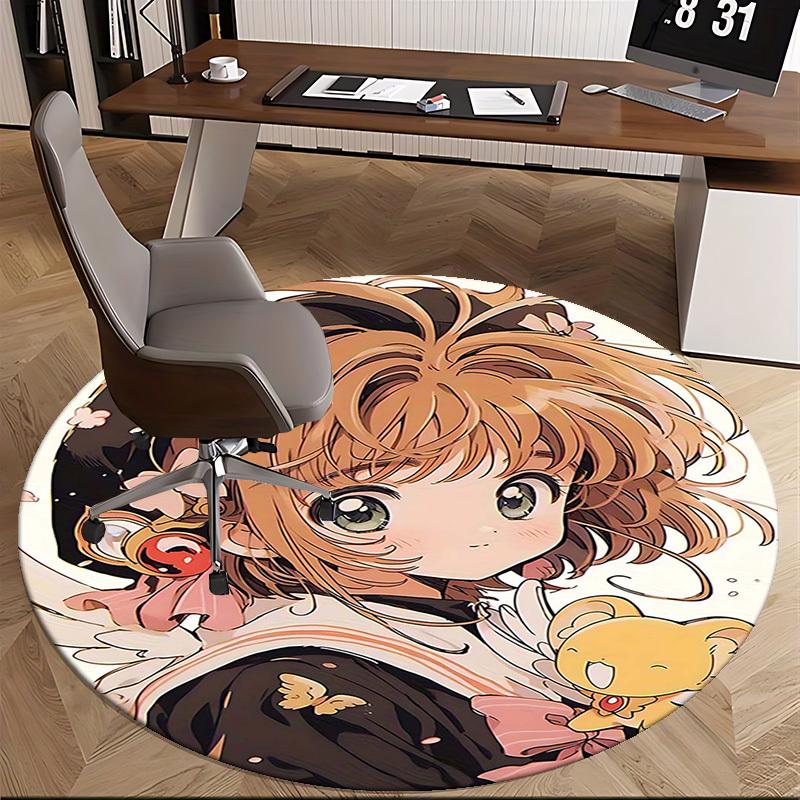 1pc Cardcaptor Sakura Round Carpet Anime Design Chair Mat for Office, Home Decor, Living Room, Bedroom
