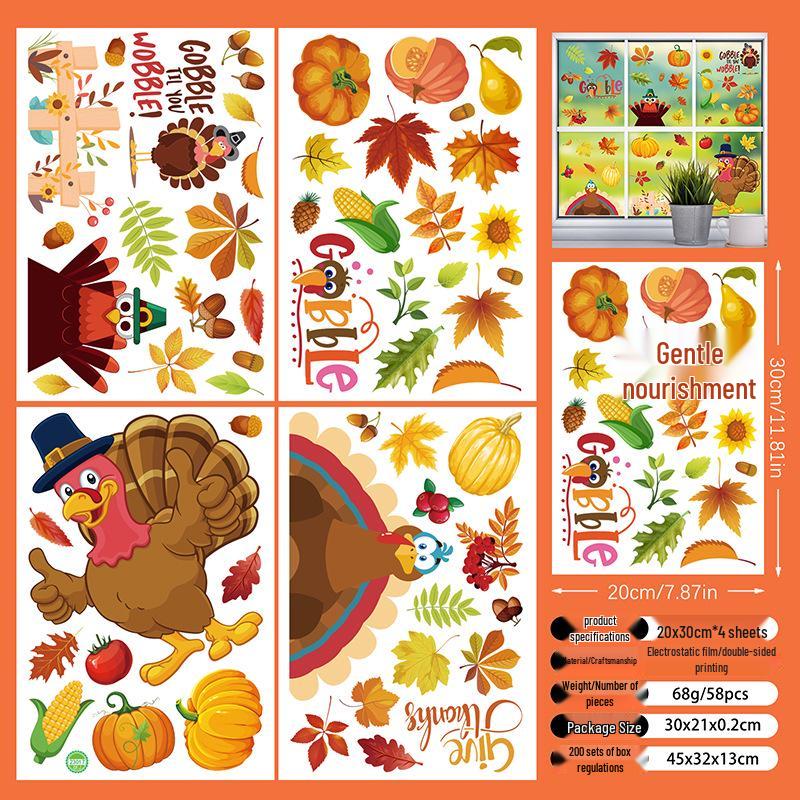 Thanksgiving Cartoon Maple Leaf Gnome Window and Wall Clings