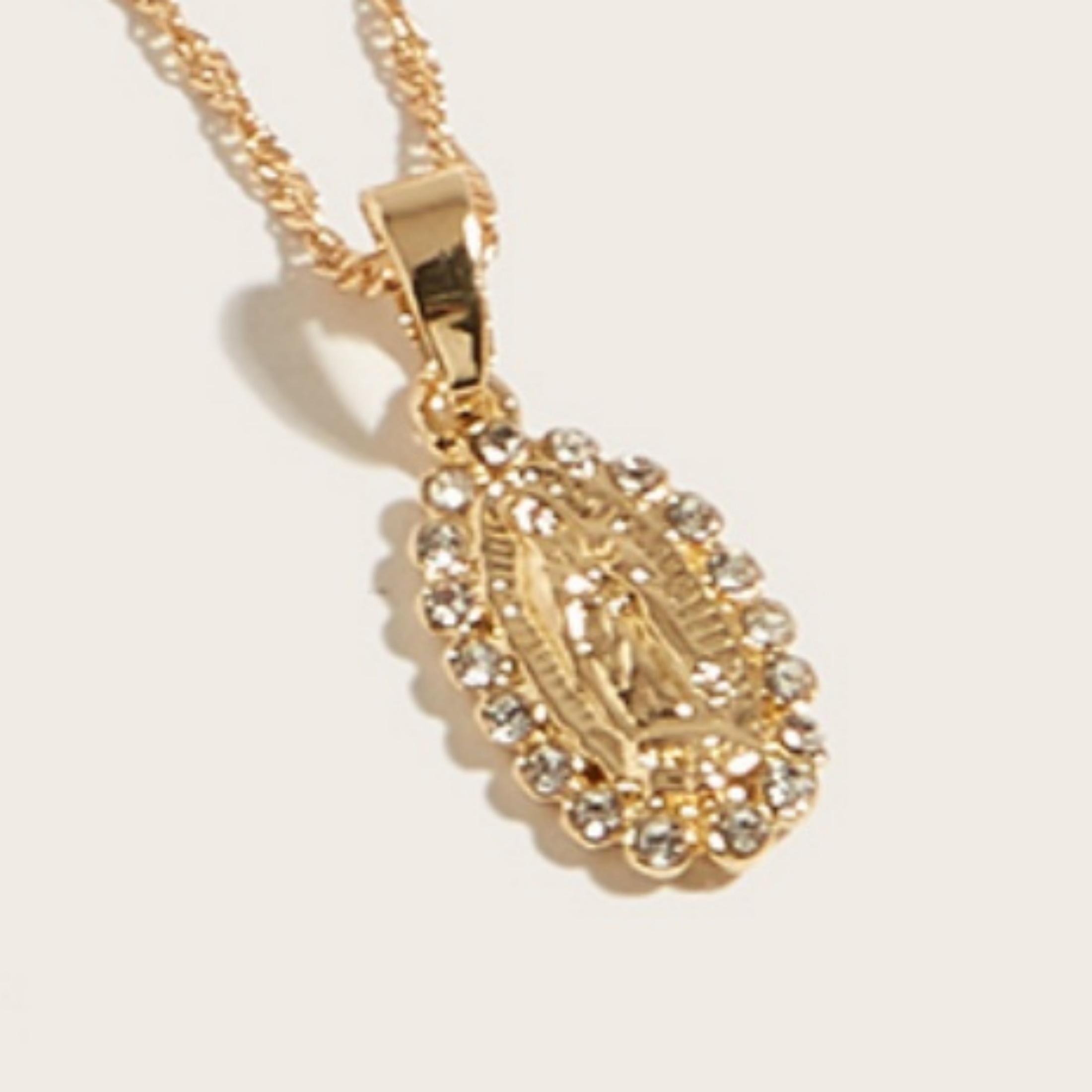 

Женское колье-подвеска из 14-каратного золота «Дева Мария Мама» золотистый