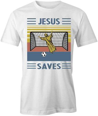 JESUS SAVES SOCCER TShirt Tee Short-Sleeved Cotton CLOTHING RELIGION S1BCA67