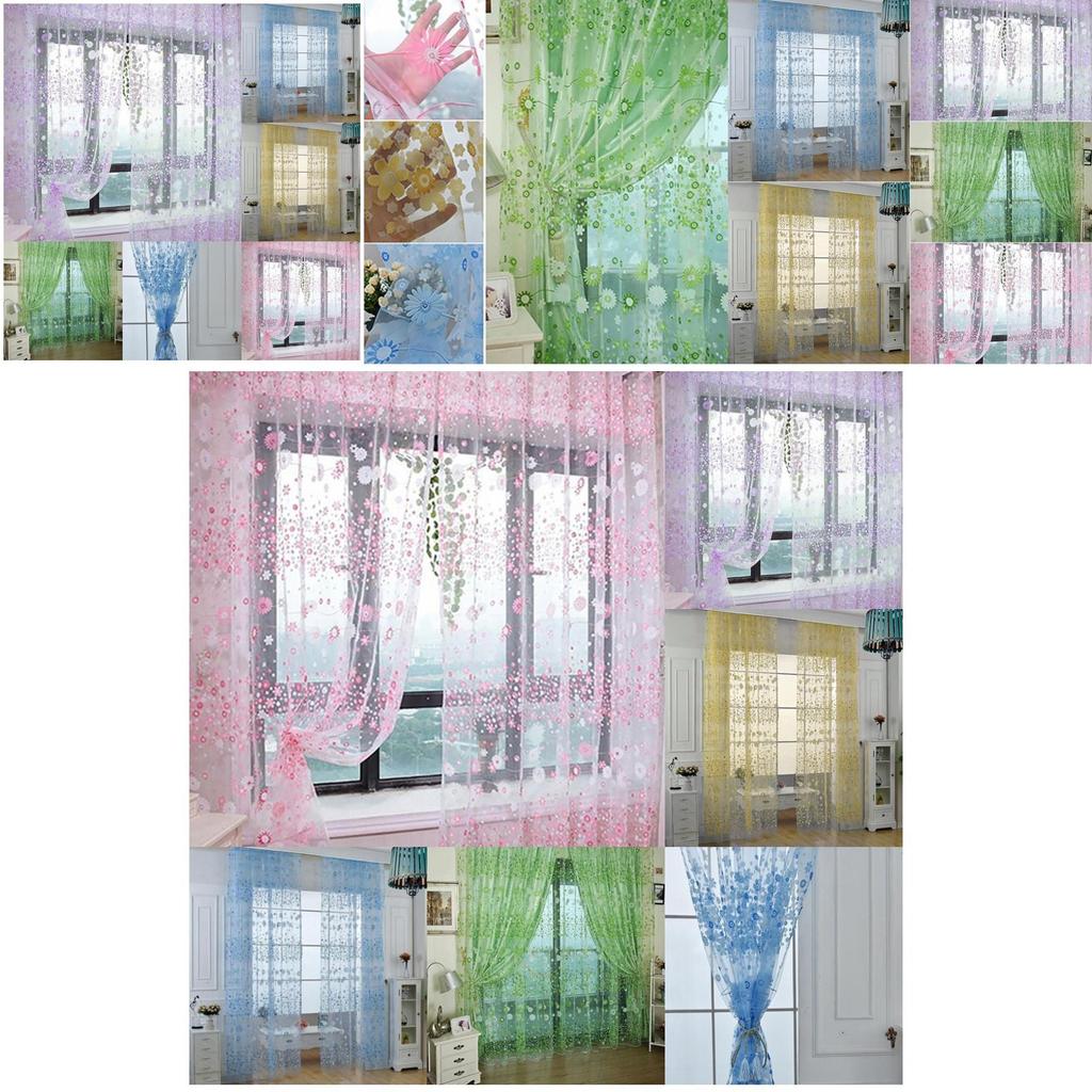 Country Style Floral Print Curtains Decorative Sheer Tulle Multiple Colors 106/79in